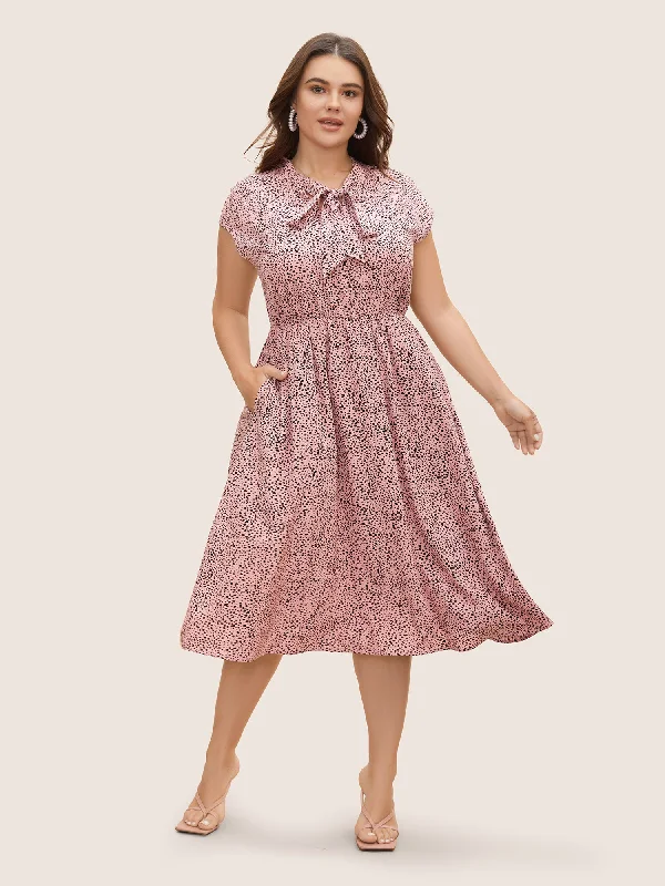 Asymmetrical Polka Dot Tie Knot Midi Dress