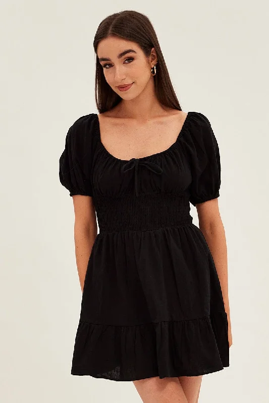 Black Skater Dress Short Sleeve Mini