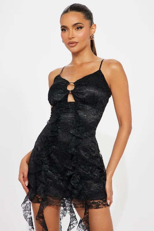 Black Swan Lace Mini Dress - Black