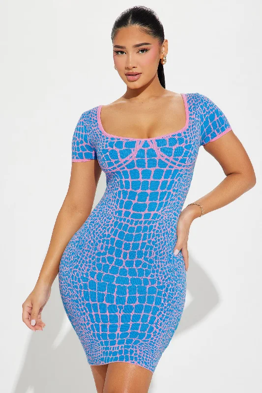 Cotton Candy Safari Sweater Mini Dress - Blue/combo