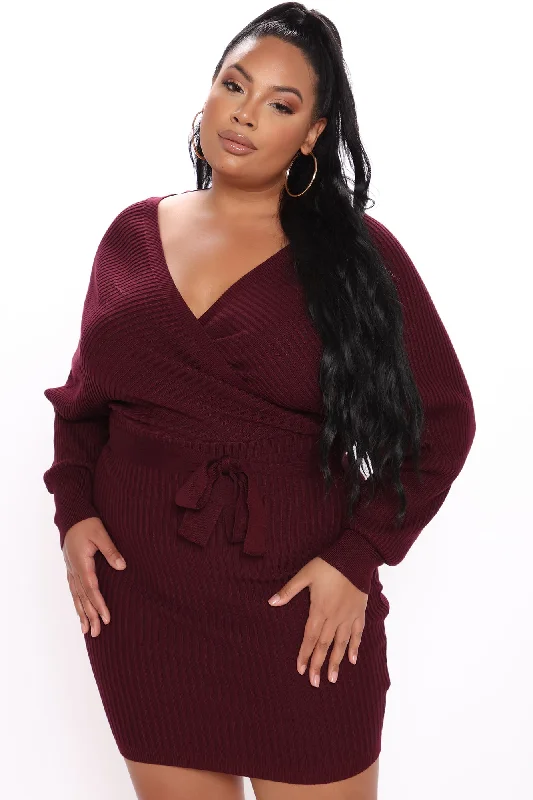 Just Between Us Sweater Dress - Wine