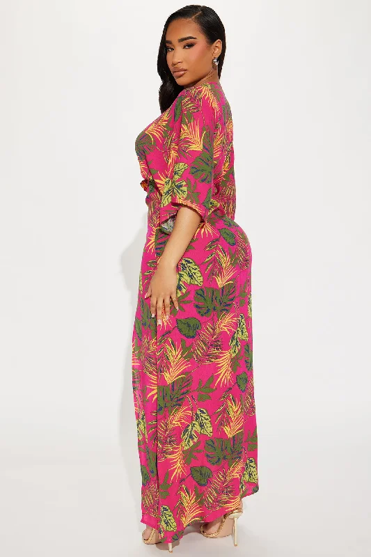 Staycation Gauze Maxi Dress - Fuchsia/combo