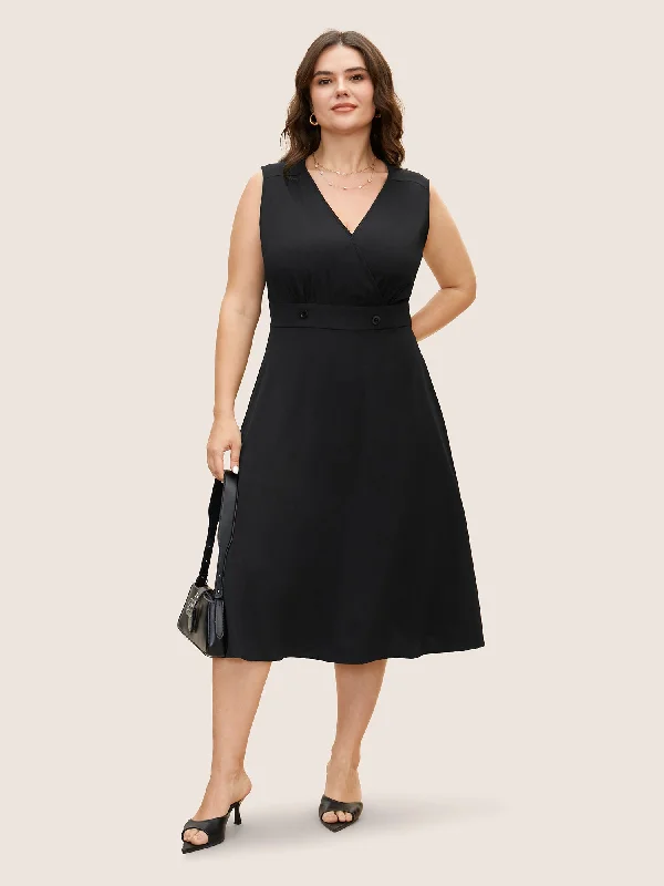 V Neck Plain Split Hem Sleeveless Midi Dress