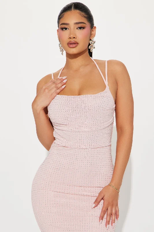 Vanessa Rhinestone Mesh Dress - Blush