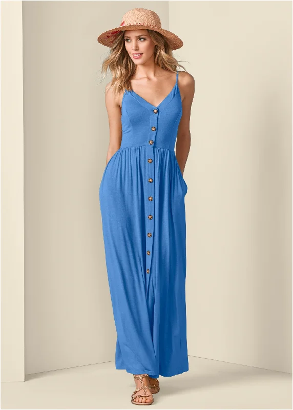 Button-front maxi dress - Blue