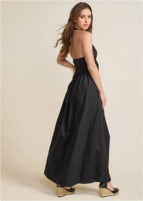 Plunging halter maxi dress - Black