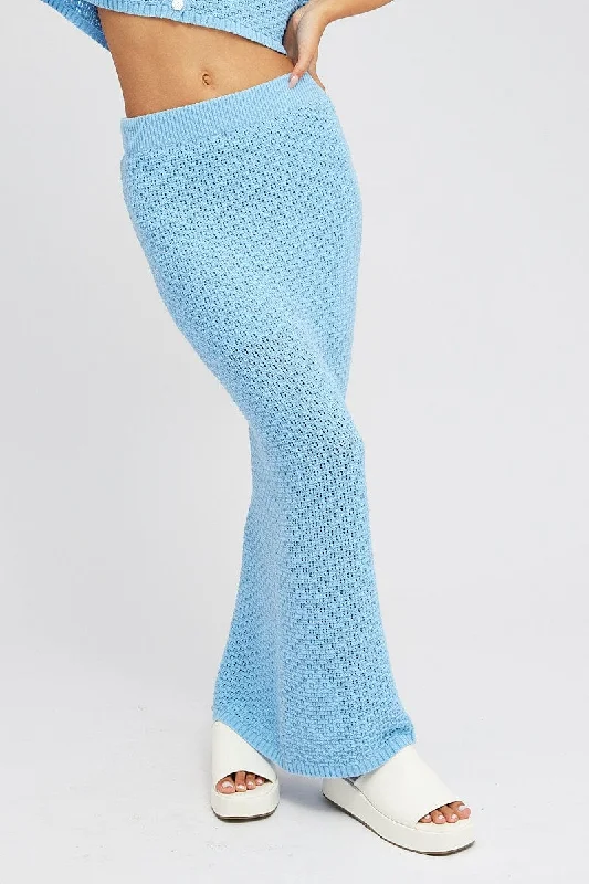 Blue Knit Skirt Midi Crochet