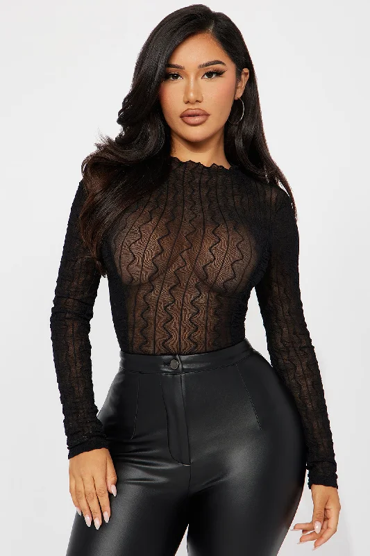 Don't Take It Personally Long Sleeve Mesh Bodysuit - Black