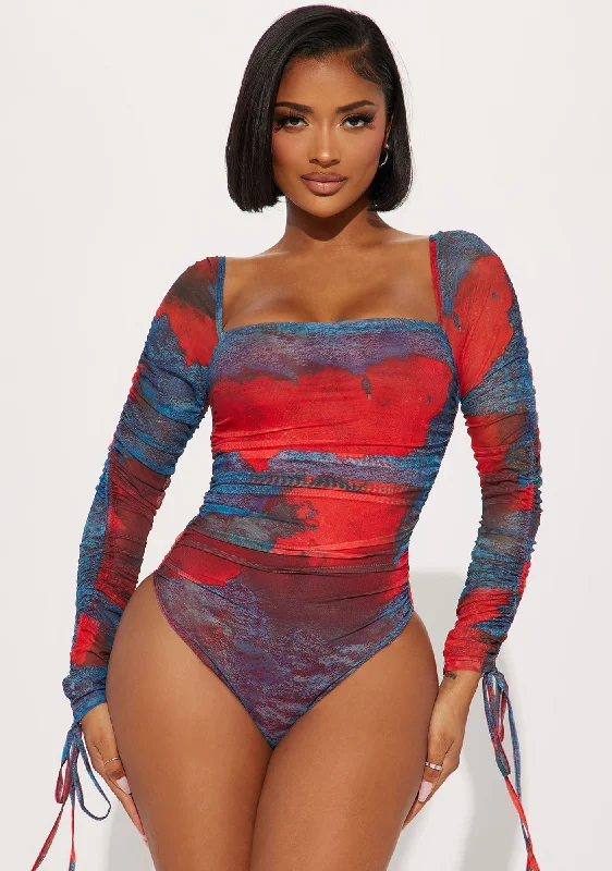 Don't Test Me Mesh Bodysuit - Red/combo