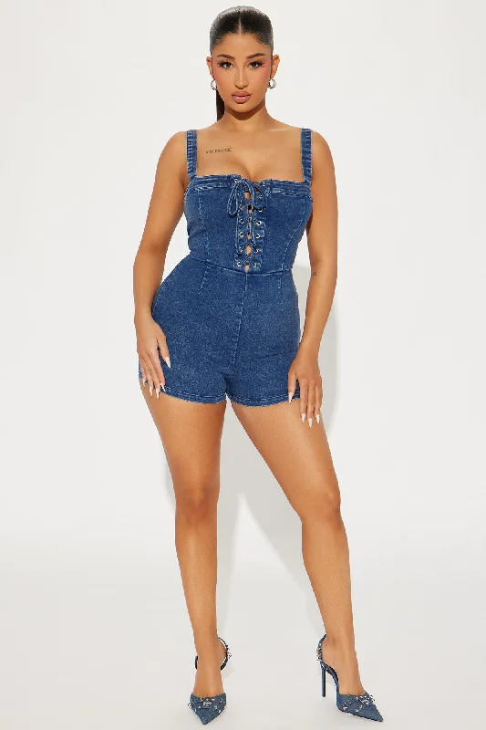 Faora Denim Romper - Dark Wash