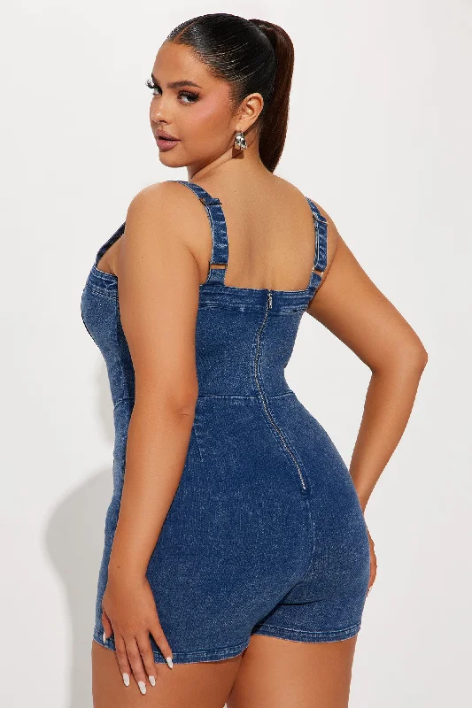 Faora Denim Romper - Dark Wash