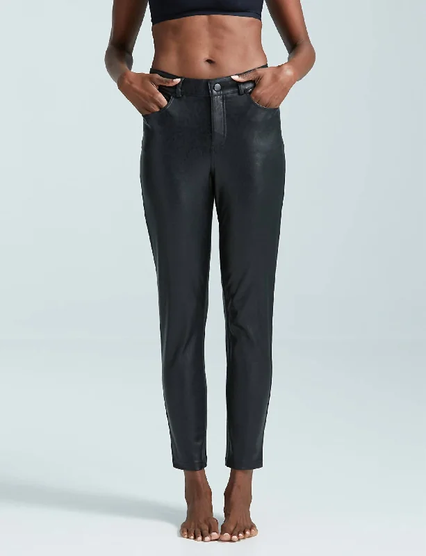 Faux Leather 5 Pocket Jean In Black