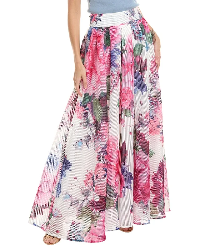 Gracia Watercolor Floral Printing Pleats Maxi Skirt