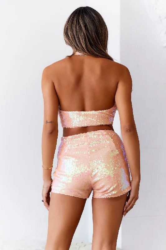 HELLO MOLLY Crystal Ball Sequin Shorts Peach