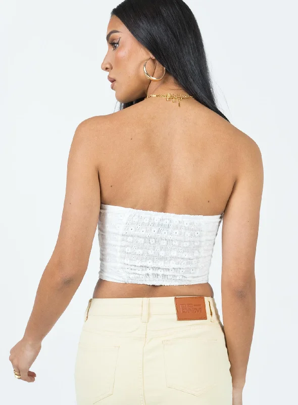 In the Moment Strapless Top White Broderie