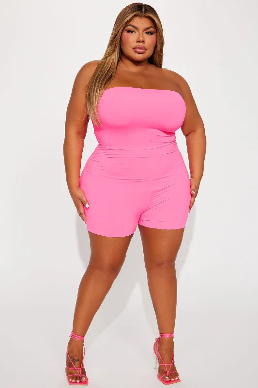 Karina Double Lined Romper - Neon Pink