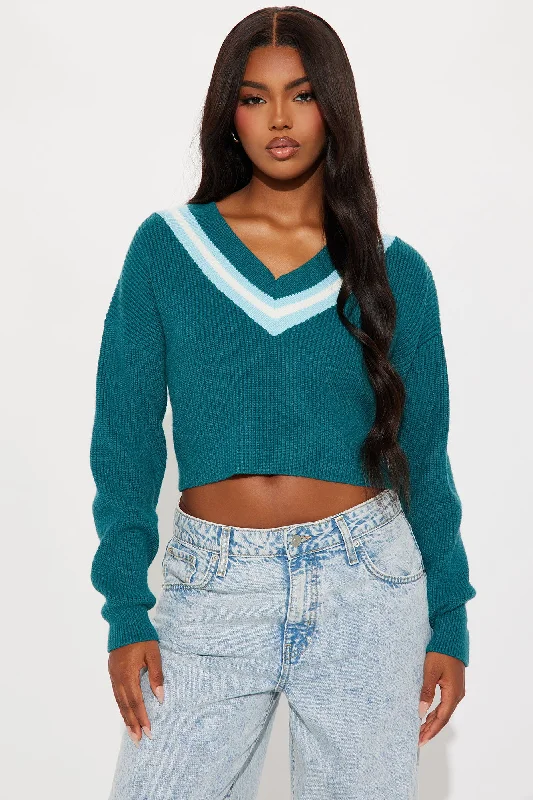 Made Varsity Cropped Sweater - Teal/combo