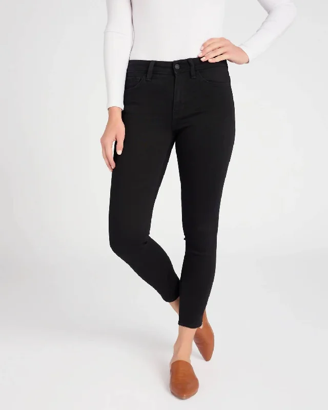 Mid Rise Skinny Crop Jeans In Black Tear