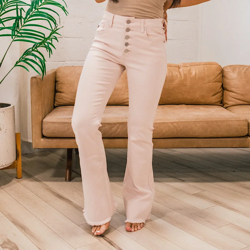 KanCan Randi Button Up Flare Jeans - Blush FINAL SALE