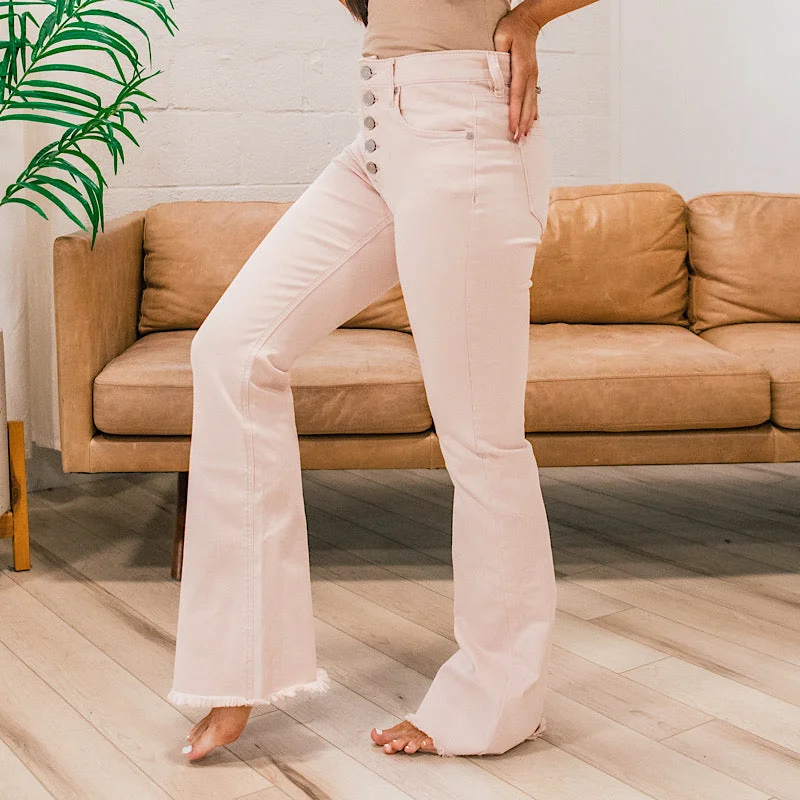 KanCan Randi Button Up Flare Jeans - Blush FINAL SALE