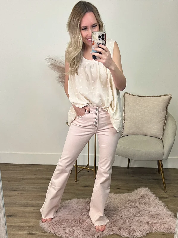 KanCan Randi Button Up Flare Jeans - Blush FINAL SALE