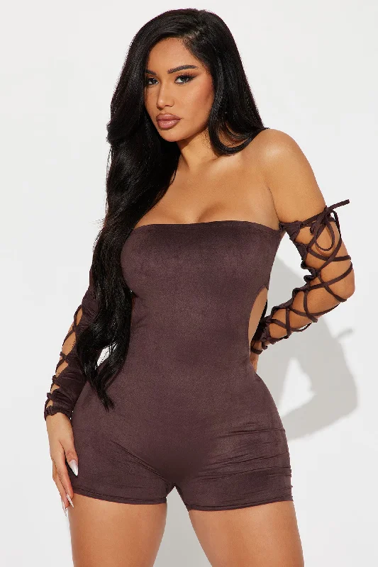 Other Side Faux Suede Romper - Brown