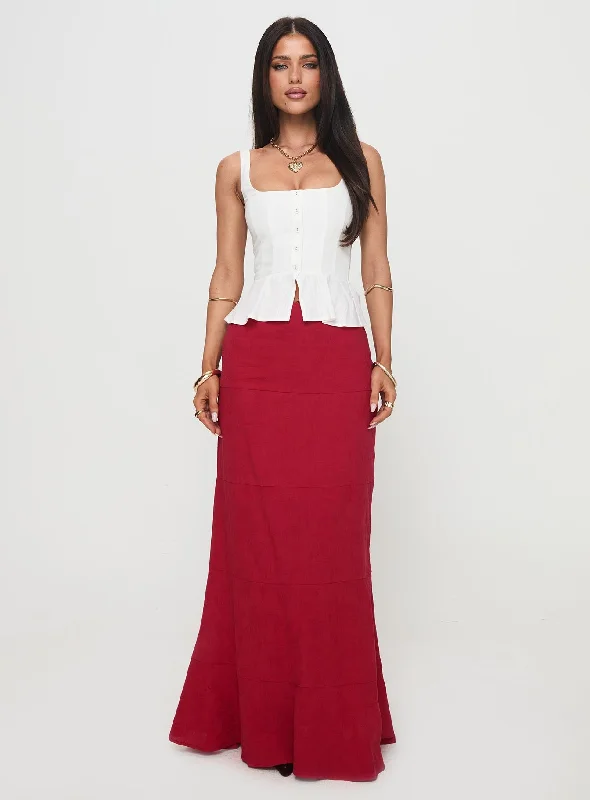 Raven Mid Rise Maxi Skirt Red