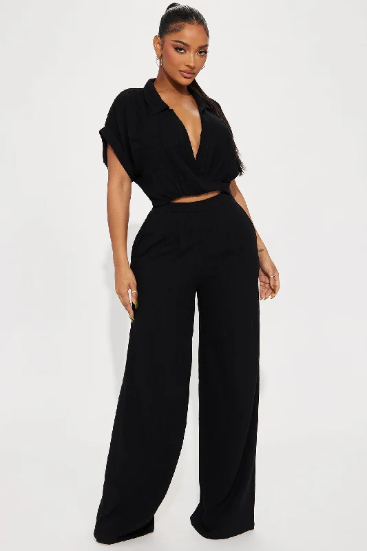 Andrea Linen Pant Set - Black