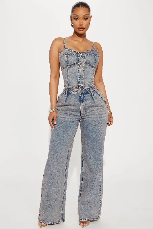 Cassie Denim Pant Set - Vintage Wash