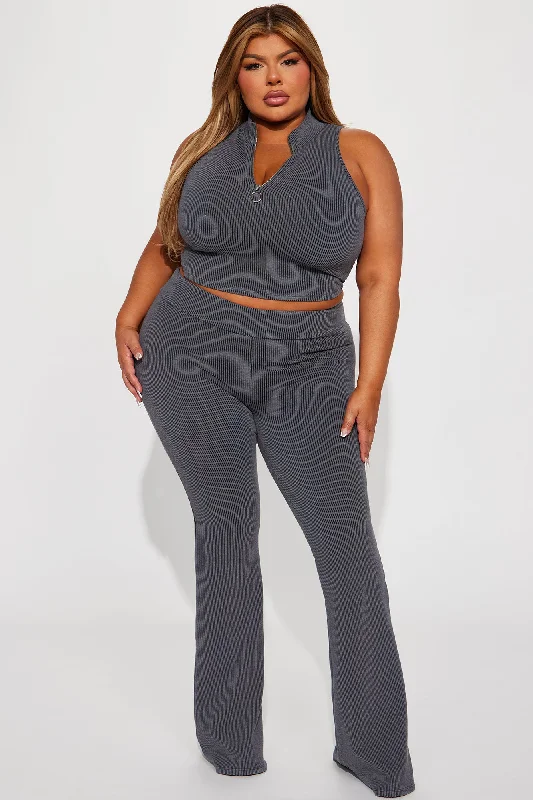 Hard To Reach Ribbed Pant Set - Charcoal