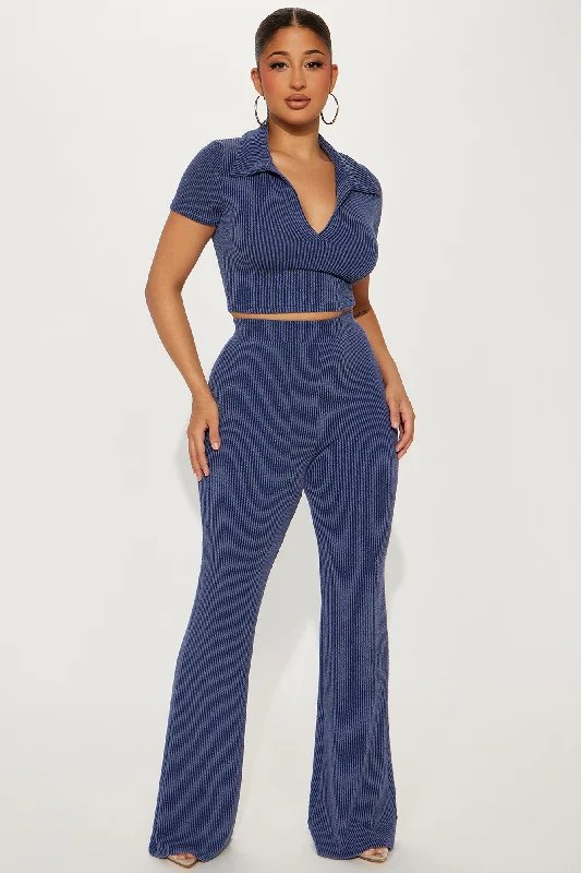 Josie Ribbed Pant Set - Navy