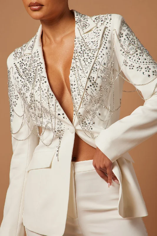 Juliette Embellished Blazer Set - White