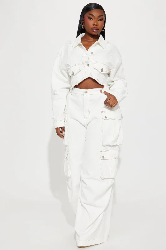 Just Between Us Denim Pant Set - White