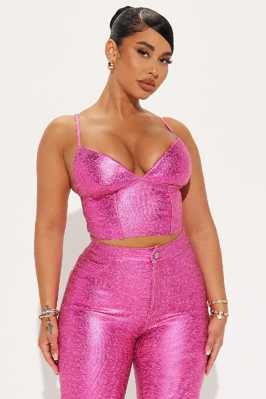 Keep It Cute Metallic Pant Set - Hot Pink