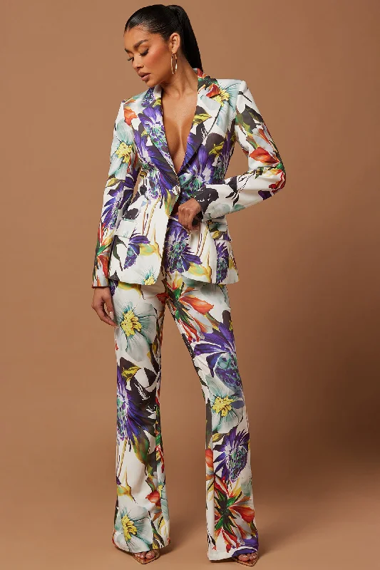 Liliana Floral Blazer Set - White/combo