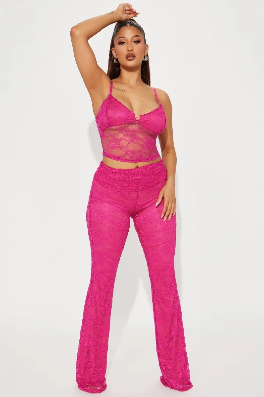 Love You Lace Pant Set - Fuchsia