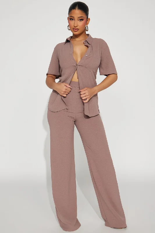 Makenzie Short Sleeve Pant Set - Mocha