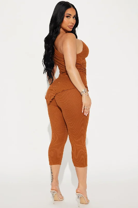 One Sided Ribbed Capri Set - Rust