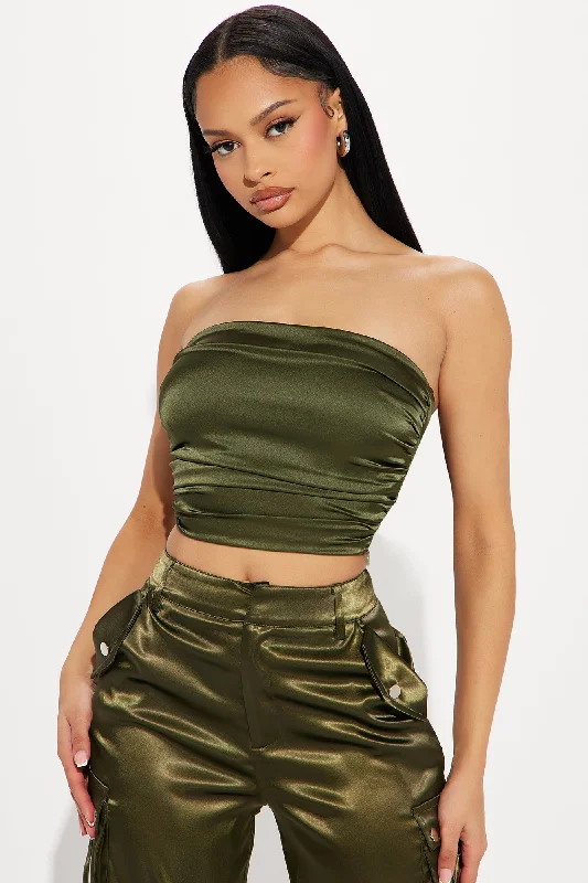 Perfect Night Satin Pant Set - Olive