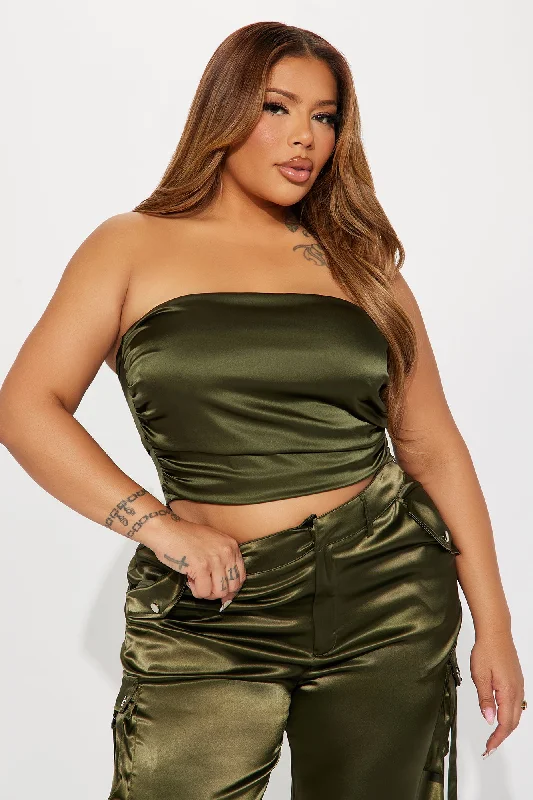 Perfect Night Satin Pant Set - Olive