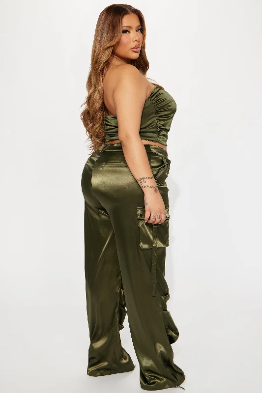 Perfect Night Satin Pant Set - Olive