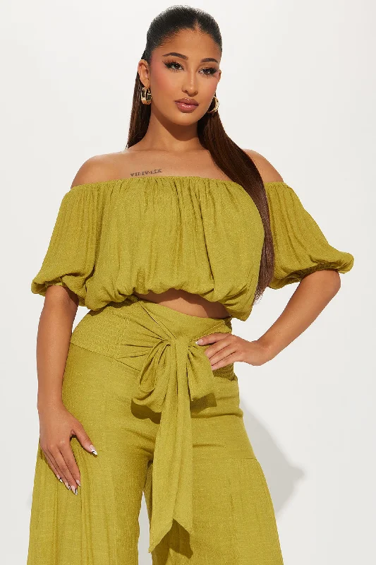 Take Me On A Vacay Pant Set - Chartreuse