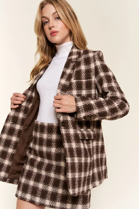 Hot Girl The Why Plaid Brushed One Button Blazer