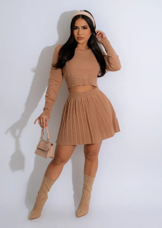 Come Back To Me Pleated Skirt Set Nude