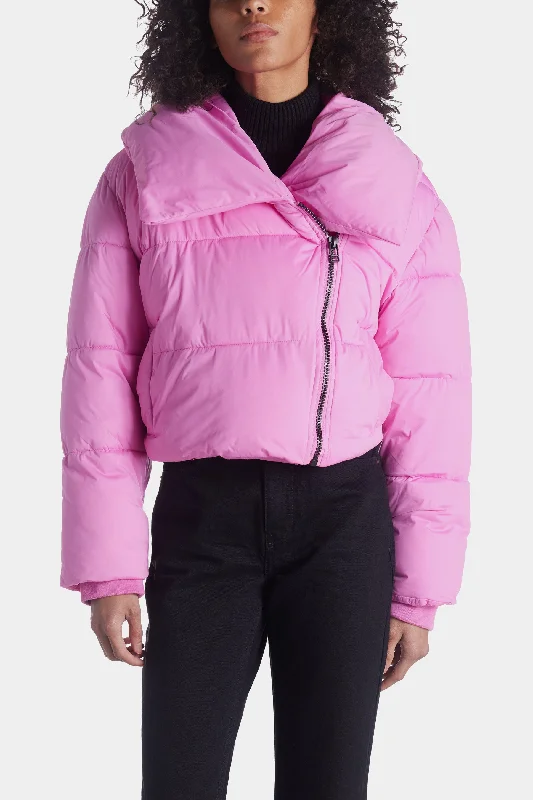 Cropped Envelope Collar Water-Resistant Puffer