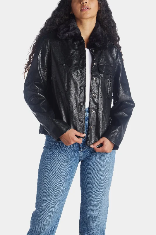 Eloise Fur Collar Vegan Faux Leather Jacket