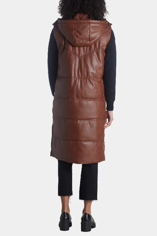 Faux Leather Longline Puffer Vest