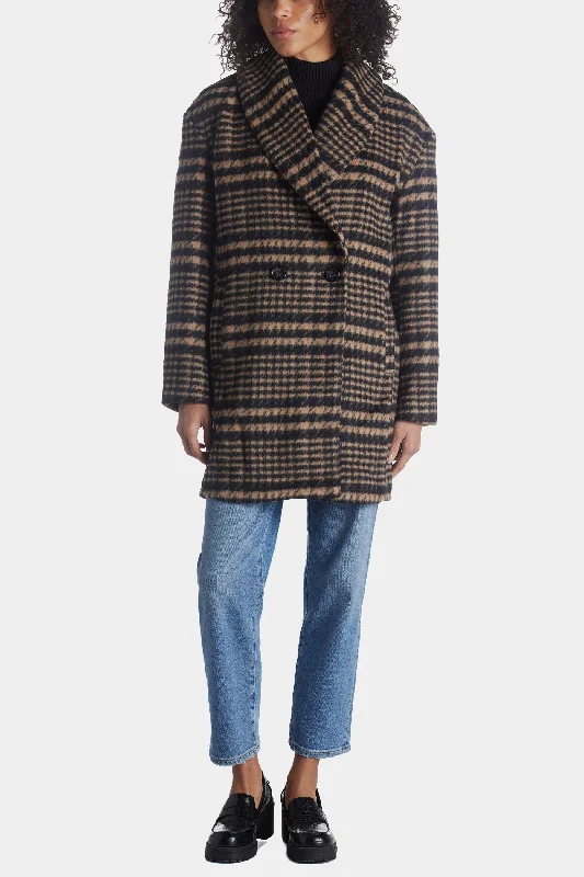 Houndstooth Plaid Oversized Peacoat