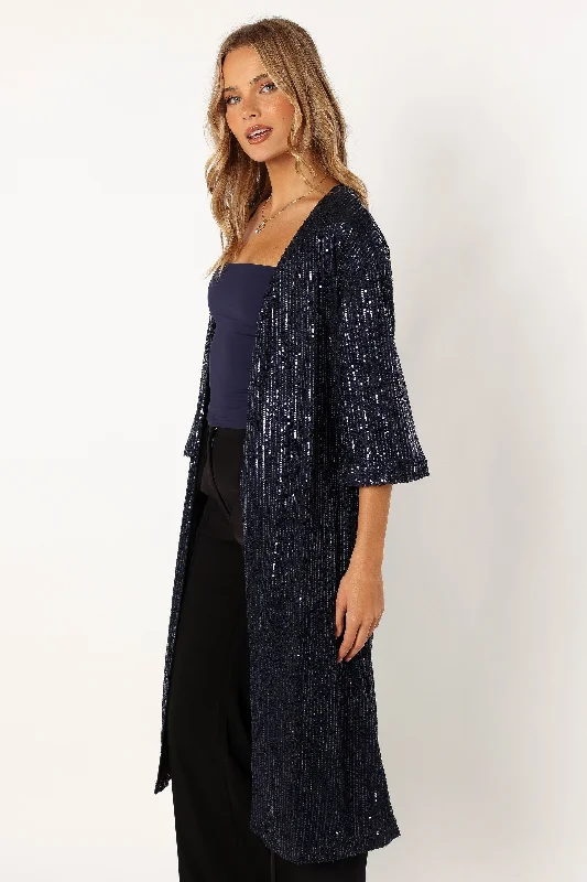 Karsyn Open Front Sequin Duster - Navy