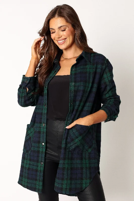 Lilith Plaid Shacket - Hunter Green